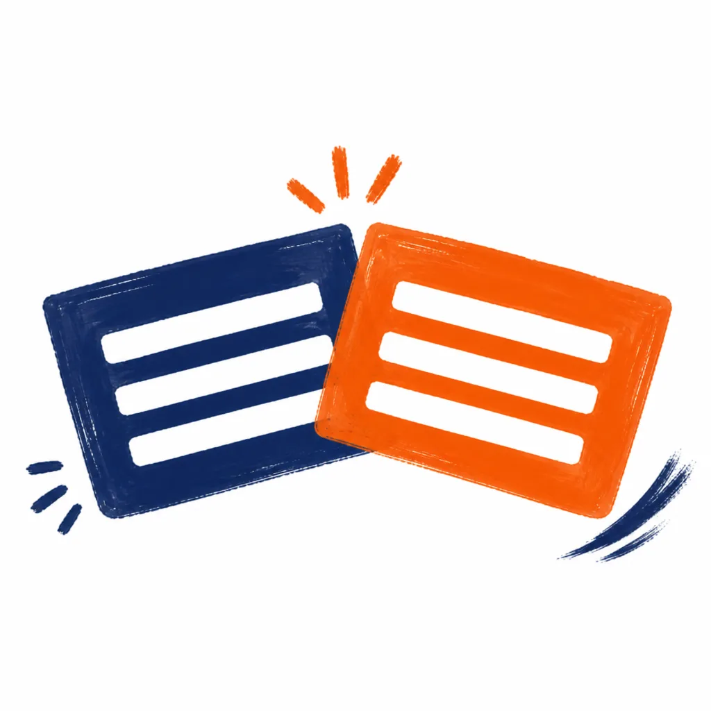 Two index cards, navy and orange, already matched and overlapping