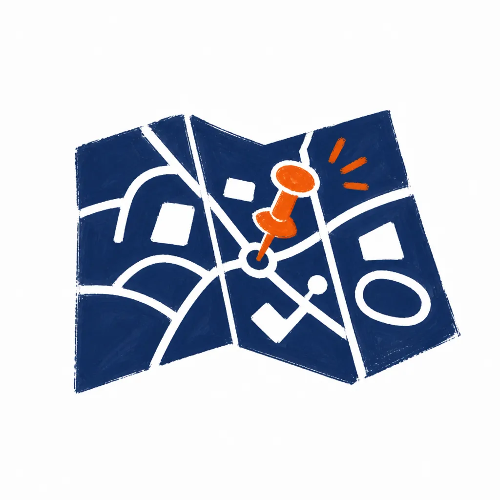 A folded navy map with one orange pushpin already marking the spot