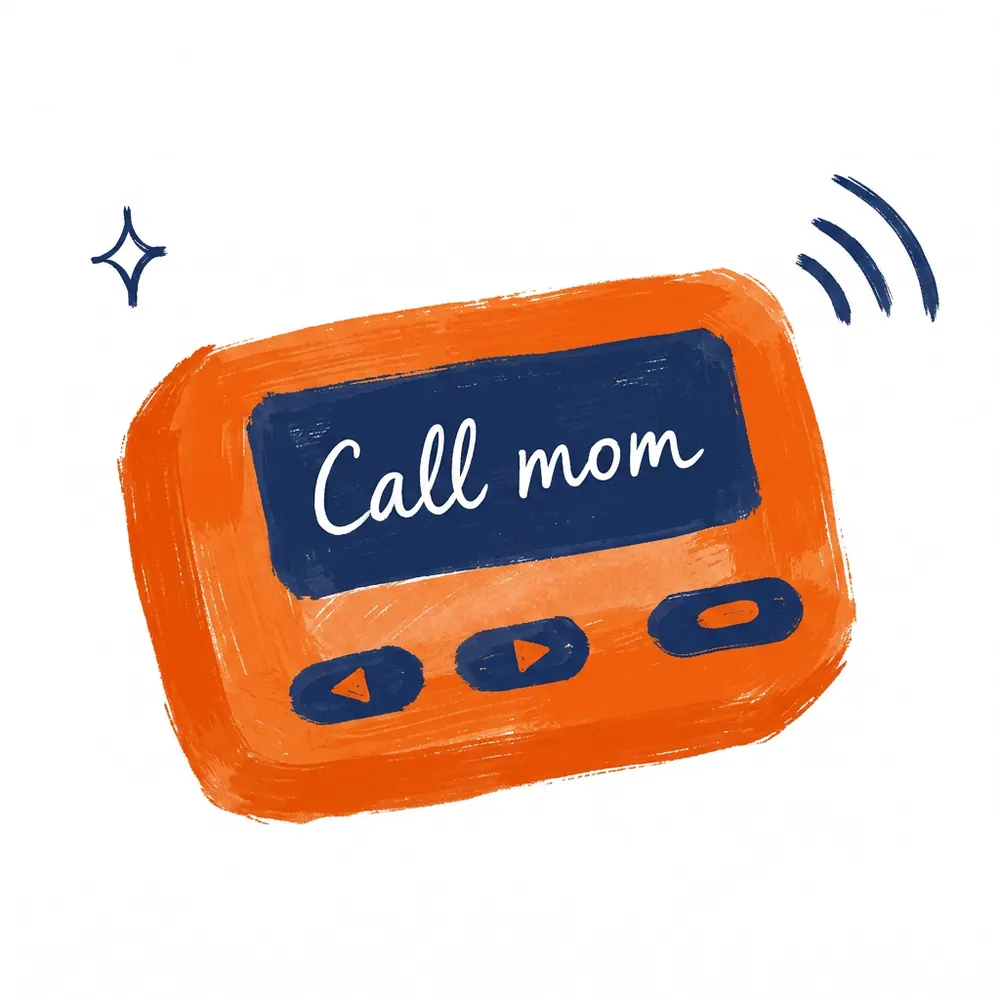 A residency pager buzzing with the message Call mom