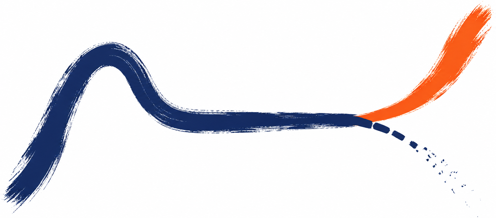 A single painted line that rises, dips, runs flat, then forks: one branch fades away, the other climbs.