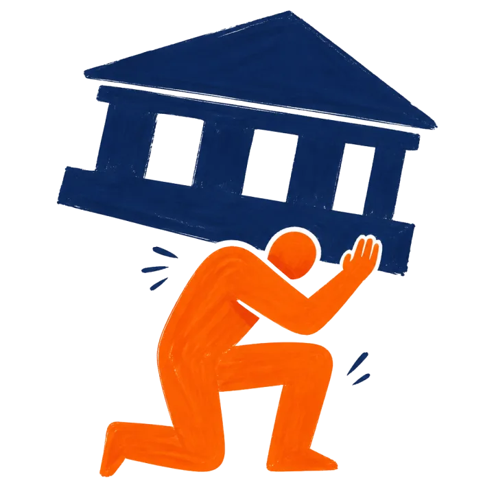 Illustration of a person holding up an institution