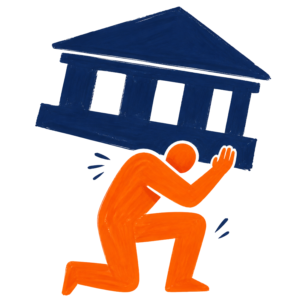 Illustration of a person holding up an institution