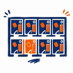 A navy station grid with one orange room already seated